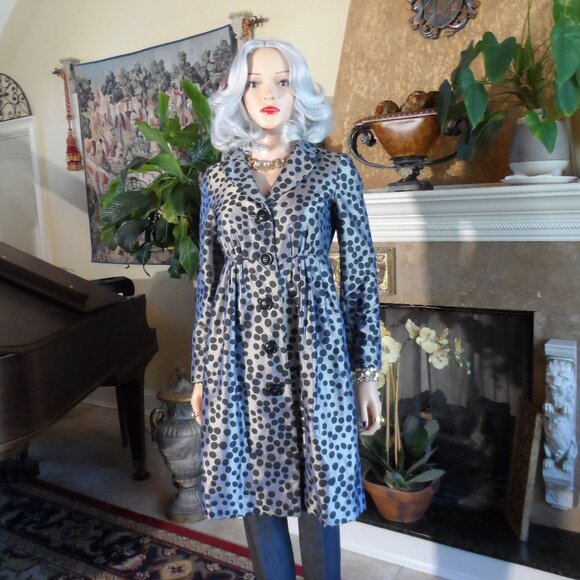 New Moschino CheapandChic Gold/Black Print 100% Silk Front Button Coat Size 4 - Picture 3 of 16